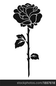 Rose flower. Black silhouette. Design element. Vector illustration isolated on white background. Template for books, stickers, posters, cards, clothes.
