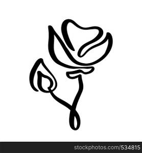 Rose flower concept logo organic. Continuous line hand drawing calligraphic vector. Scandinavian spring floral design element in minimal style. black and white.. Rose flower concept logo organic. Continuous line hand drawing calligraphic vector. Scandinavian spring floral design element in minimal style. black and white