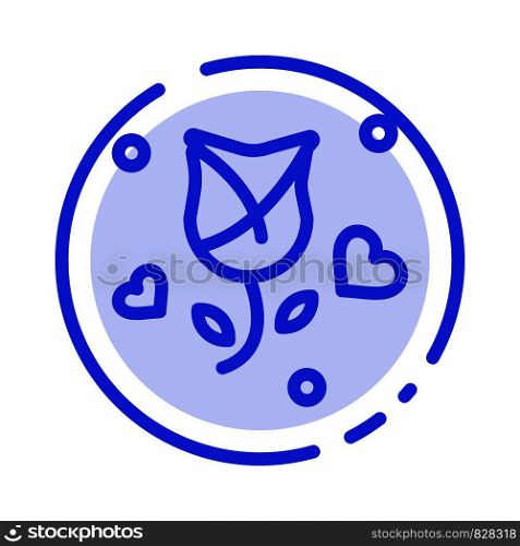 Rose, Flower, Love, Propose, Valentine Blue Dotted Line Line Icon