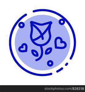 Rose, Flower, Love, Propose, Valentine Blue Dotted Line Line Icon