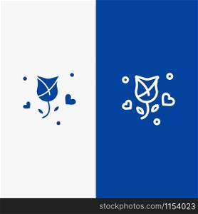 Rose, Flower, Love, Propose, Valentine Line and Glyph Solid icon Blue banner Line and Glyph Solid icon Blue banner