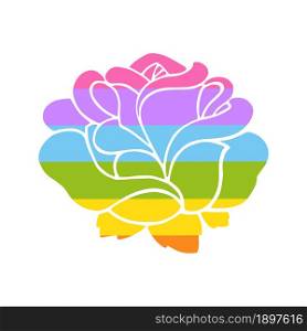 Rose flower. Rainbow silhouette. Design element. Vector illustration isolated on white background. Template for books, stickers, posters, cards, clothes.