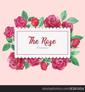 Rose flowers watercolor frame beautiful, decor wedding card, invitation,  illustration design