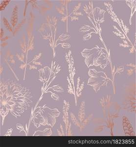 Rose gold. Elegant decorative floral pattern for printing, sales, design of postcards, packaging, covers, cases and other surfaces. Rose gold. Elegant decorative floral pattern for printing