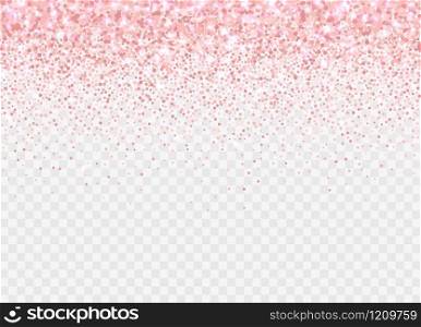 Rose gold glitter partickles isolated on transparent background. Pink backdrop shimmer effect for birthday cards, wedding invitations, Valentines day templates etc. Falling sparkling confetti.. Rose gold glitter partickles isolated on transparent background. Falling sparkling confetti.