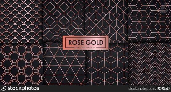 Rose gold luxury geometric seamless pattern set, Decorative wallpaper, Abstract background.
