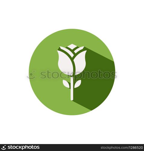 Rose. Icon on a green circle. Flower glyph vector illustration