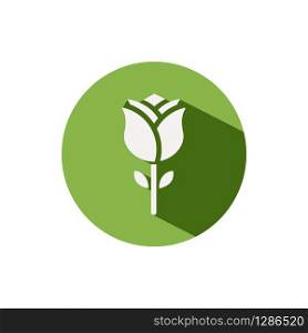Rose. Icon on a green circle. Flower glyph vector illustration