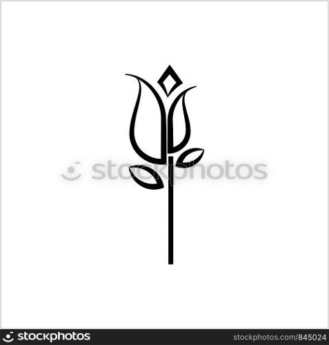 Rose Icon, Rose Bud And Leaf Vector Art Illustration