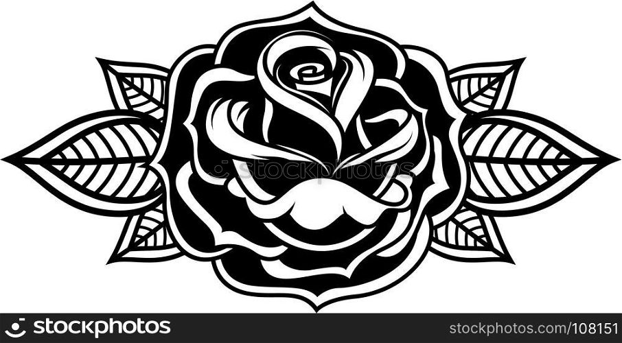 Rose illustration in tattoo style. Design element for logo, label, emblem, sign, banner, poster. Vector illustration