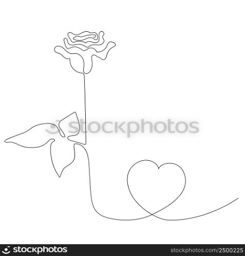 Rose Line art. Beautiful flower And heart. Vector illustration. Continuous line drawing. Abstract minimal flower design for cover, prints, Home decor picture, decor, design, posters, Greeting card