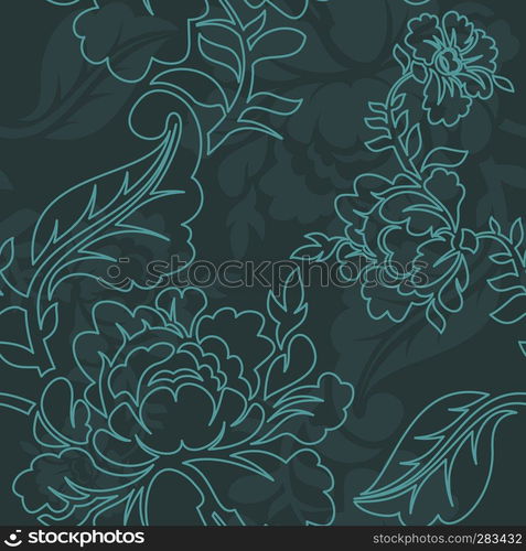 Rose linear style seamless pattern. Retro floral texture. Vintage Flora ornament