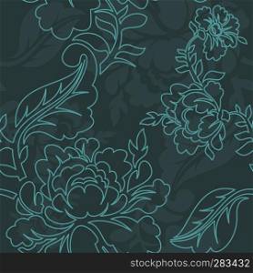 Rose linear style seamless pattern. Retro floral texture. Vintage Flora ornament