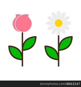 Rose, maybe tulip and chamomile. Flat vector icons isolated on white background.. Rose, maybe tulip and chamomile. Flat vector icons isolated on white