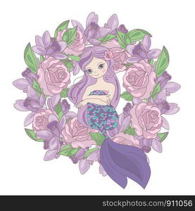 ROSE MERMAID Floral Flower Wreath Vector Illustration Set