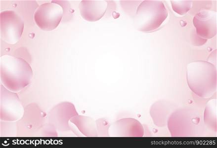 Rose petals and hearts falling on pink background vector illustration