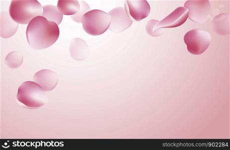 Rose petals falling on pink background vector illustration