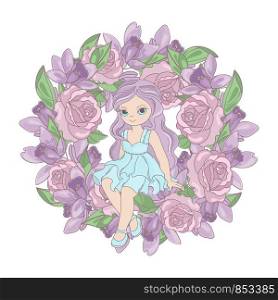 ROSE PRINCESS Floral Flower Wreath Vector Illustration Set