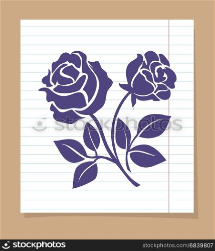 Rose skech on line paper page. Rose skech on line paper page. Vector illustration
