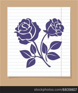 Rose skech on line paper page. Rose skech on line paper page. Vector illustration