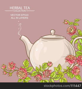 rose tea vector background. rose tea in teapot on color background