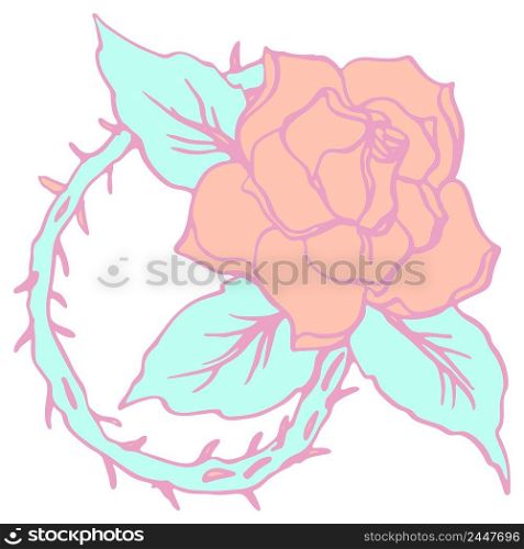 Rose with thorns hand drawn vector isolated.. Rose with thorns hand drawn vector
