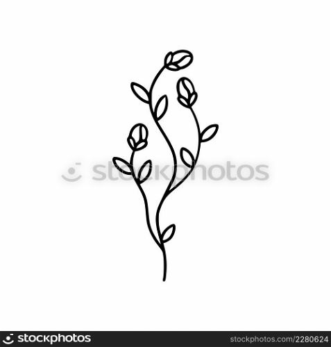 Rosebud on twining branch. Doodle style rose.