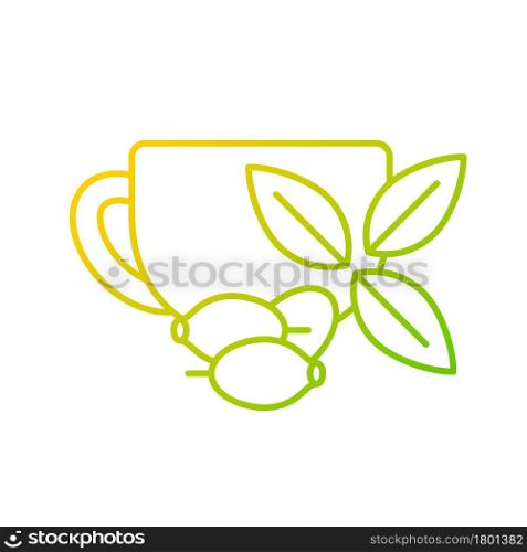 Rosehip tea gradient linear vector icon. Briar tea benefits. Beverage improves immunity and heart health. Thin line color symbols. Modern style pictogram. Vector isolated outline drawing. Rosehip tea gradient linear vector icon