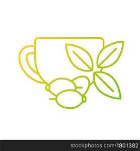 Rosehip tea gradient linear vector icon. Briar tea benefits. Beverage improves immunity and heart health. Thin line color symbols. Modern style pictogram. Vector isolated outline drawing. Rosehip tea gradient linear vector icon