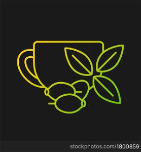 Rosehip tea gradient vector icon for dark theme. Briar tea benefits. Beverage improves immunity and heart health. Thin line color symbol. Modern style pictogram. Vector isolated outline drawing. Rosehip tea gradient vector icon for dark theme