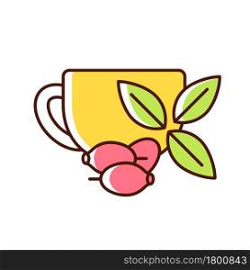 Rosehip tea RGB color icon. Briar tea benefits. Beverage improves immunity and heart health. Herbal drink rich in antioxidants. Isolated vector illustration. Simple filled line drawing. Rosehip tea RGB color icon