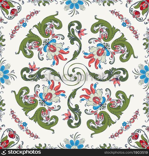 Rosemaling tile, traditional Norwegian decorative pattern. Vector illustration