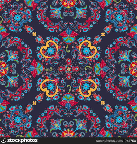 Rosemaling tile, traditional Norwegian decorative pattern. Vector illustration