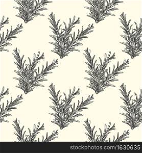 Rosemary herb branch ink sketch seamless pattern. Monochrome food ingredient wallpaper. Vintage hand drawn engraved style. Vector illustration. Rosemary herb branch ink sketch seamless pattern. Monochrome food ingredient wallpaper.