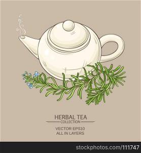 rosemary tea illustration. rosemary tea in teapot on color backgrond