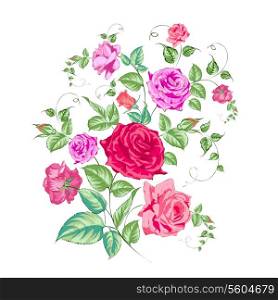 Roses branch, floral background. Vector illustration.