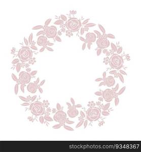 Roses circle wreath for card or invite, pink pastel vector frame. Roses circle wreath for card or invite, pastel vector frame