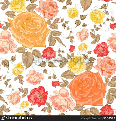 Roses, floral background, seamless pattern. Vector illustration.