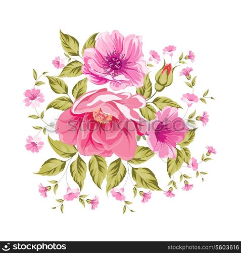 Roses, floral bouquet of flower bush. Vector illustration.