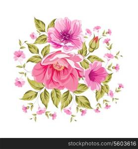 Roses, floral bouquet of flower bush. Vector illustration.