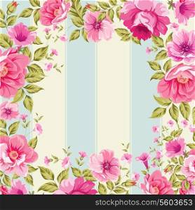 Roses, floral wallpaper with frame. Vector illustration.