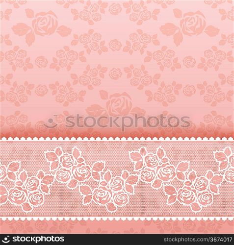 Roses on background, Square lace pink