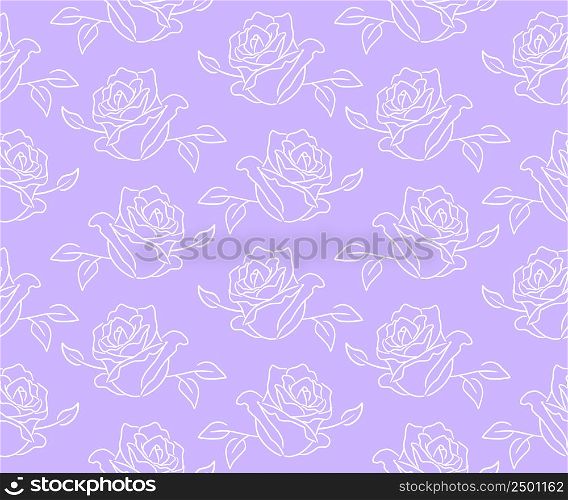 Roses outline seamless pattern. Hand-drawn contour line. Illustration for background greeting card and wedding invitations. Happy Valentine&rsquo;s day.