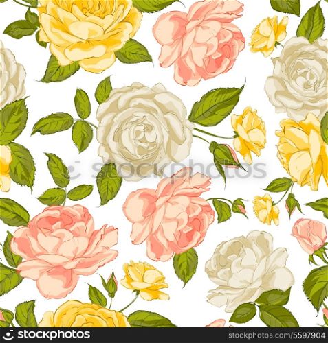 Roses seamless background. Vector illustration.