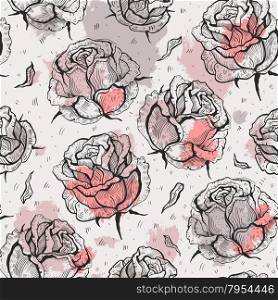 Roses. Seamless vector pattern.. Roses. Beautiful flowers background.Hand Drawn Seamless vector pattern.
