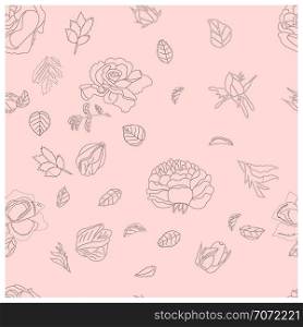Roses silhouette seamless pattern. Vintage floral background. Isolated on pink backdrop. Beautiful vector illustration. . Trendy Seamless rose Pattern in Vector.