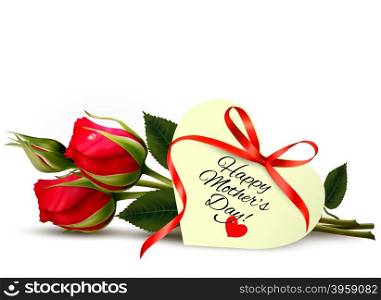 Roses with Happy Mother&rsquo;s Day gift card. Vector.