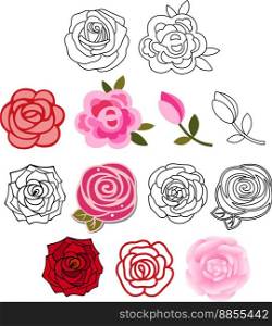 Roses with leaves set vector image