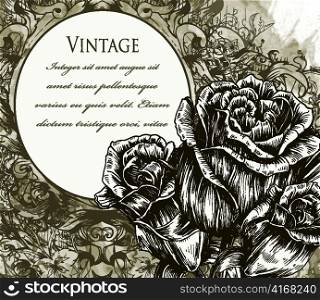 roses with vintage background vector illustration