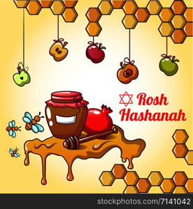 Rosh hashanah honey concept background. Cartoon illustration of rosh hashanah honey vector concept background for web design. Rosh hashanah honey concept background, cartoon style